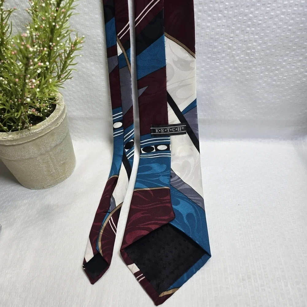 Ketch Mebs Tie Abstract Pattern Blue Black Crimson White
